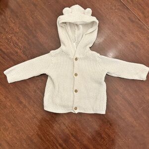Cream Knit Hooded Baby Cardigan with Bear Ears